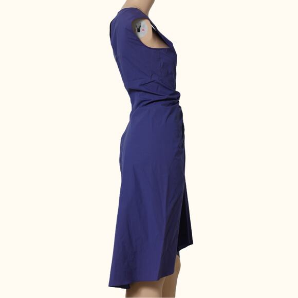 REED KRAKOFF Blue Purple Ruched V-Neck Midi Dress w/ Tags - Picture 8 of 10